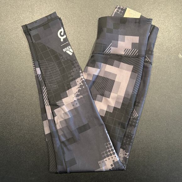NWT Adidas x Peloton Geometric/Pixel Print 7/8 Leggings, Gray/White, Women’s S - Picture 1 of 7